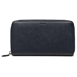 Cartera larga con cremallera en Saffiano azul Prada