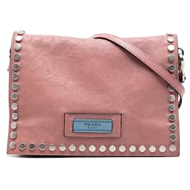 Borsa a tracolla Prada Glace Calfskin Studded Etiquette Flap rosa