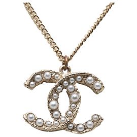 Collana con pendente in perle finte placcato oro Gold Chanel CC