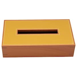 Boîte à mouchoirs en bois et cuir Orange Hermes - Hermès