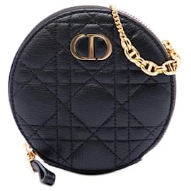 Pochette rotonda Dior Cannage in pelle di vitello nera con borsa a tracolla con catena