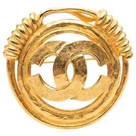 Goldene Chanel CC Spring runde Brosche vergoldet