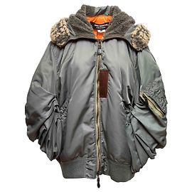 Graue Junya Watanabe Comme Des Garcons Oversized Kapuzen-Bomberjacke Größe US XS