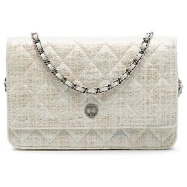 Bolso bandolera con cadena Chanel CC en tweed revestido marrón