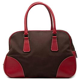 Borsa Bauletto in tela Canapa con bordatura in Cinghiale marrone Prada