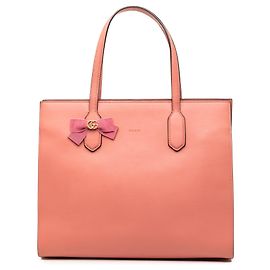 Tote in pelle di vitello Gucci GG Marmont con nastro rosa