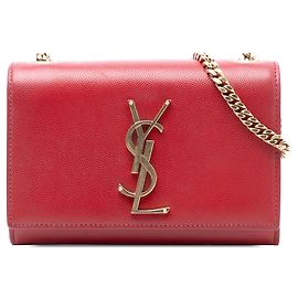Borsa a tracolla Kate in pelle piccola con monogramma rosso Saint Laurent