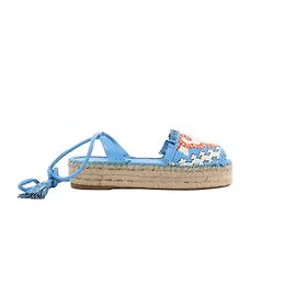 Espadrilles Valentino Garavani con frange e nappe in tela e pelle, Blu, Taglia 37 EU