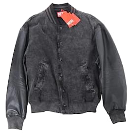 Chaqueta bomber de cuero y denim Diesel L-NYN negra, 50 IT