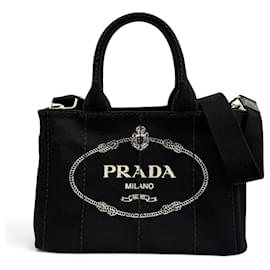 Bolso Tote Prada 1BG439 Canapa NERO con placa de logo Triangle