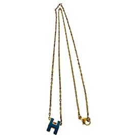 Collier Hermes Mini Pop H avec pendentif doré et bleu - Hermès