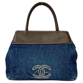 Borsa Tote Chanel Coco Mark Stitch in denim e pelle