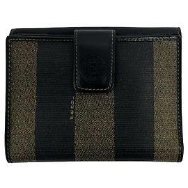 Fendi Pequin FF Logo Canvas Leather Bi-fold Geldbörse