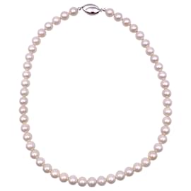 Autre Marque Collana di perle Akoya bianche 8.5 mm ovali con chiusura in argento cm 42