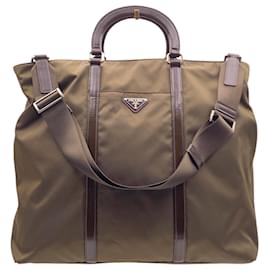 Vintage Große 2 Way Tote Bag aus Nylongewebe und Lackleder - Prada