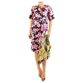 Dries Van Noten Vestido estampado de seda en púrpura y verde - size UK 8