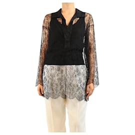 Autre Marque Blusa in seta e pizzo nera - size UK 10