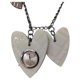 Collana Burberry a Catena con Pendente Cuore Orologio Argento
