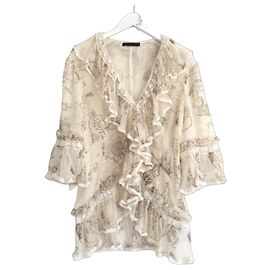 Blusa in seta con volant stampa mappa Alexander McQueen Primavera 2005