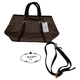 Borsa Prada in tela e pelle marrone