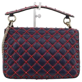 Valentino Garavani Rockstud Sac à Main en Cuir Bleu et Rouge