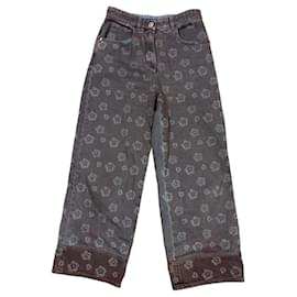 Chanel Wide Leg Jeans mit grauem Blumenprint
