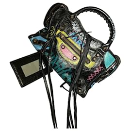 Balenciaga Neo Classic City Graffiti Handbag in Black Leather