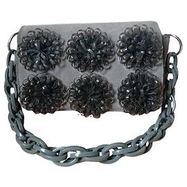 By Malene Birger Grey Suede Flower Embellished Shoulder Bag