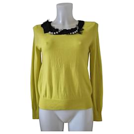 Lanvin en Bleu gelber Strickpullover mit Perlenkragen - Autre Marque