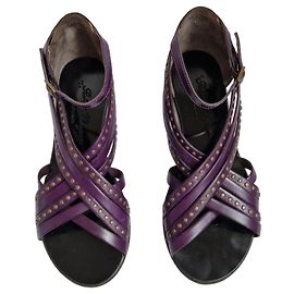 Robert Clergerie Purple Leather Studded Strappy Sandals