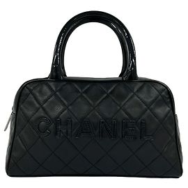 Borsa Mini Boston in pelle vernice con logo Chanel