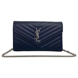 Borsa a tracolla con catena in pelle blu navy Saint Laurent