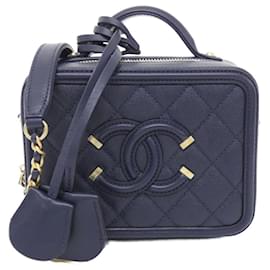 Borsa Chanel 93342 Blu Navy Pelle di Vitello Grena