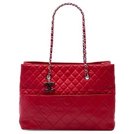 Chanel Red Large Quilted Calfskin In The Business Tote