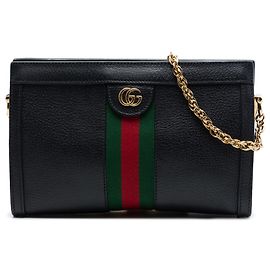 Gucci Borsa a Tracolla Ophidia con Catena in Pelle di Vitello Nera Small