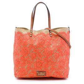Tote Reversibile Valentino Rockstud Glam Lace in Tela Arancione