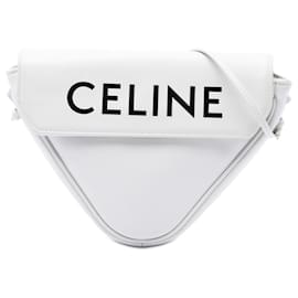 Celine Borsa a tracolla Triangle in pelle di vitello liscia bianca con logo - Céline