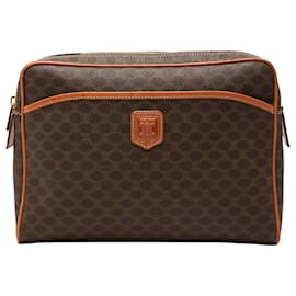 Céline Celine Brown Macadam Coated Canvas Clutch