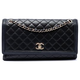 Chanel Black Jumbo Quilted Lambskin 3 Compartment Flap