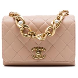 Chanel Brown Mini Quilted Calfskin Pearl Boy Chain Flap