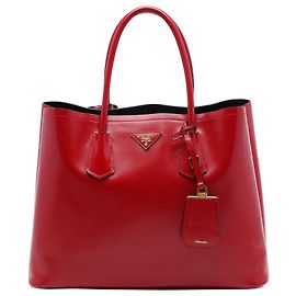 Prada Sac Satchel Double Medium en Saffiano Vernice Rouge