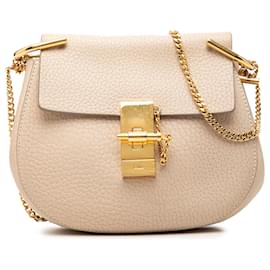 Chloé Mini Borsa a Tracolla Drew in Pelle di Agnello Grana Beige