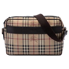 Borsa a tracolla Burberry Beige Haymarket Check in tela rivestita con tasca frontale