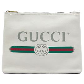 Clutch Portfolio Gucci in pelle di vitello bianca Medium con logo