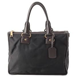 Borsa Satchel Prada in Tessuto Canapa Nera con Logo