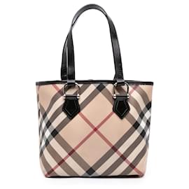 Burberry Beige Supernova Check Tote aus beschichtetem Canvas