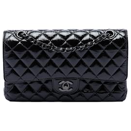 Chanel Black Medium Classic Shiny Crumpled Calfskin So Black Double Flap