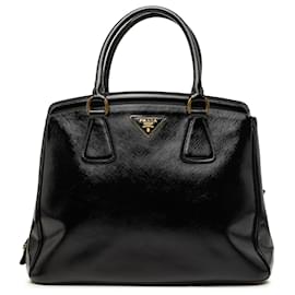 Prada Parabole Tote Medium aus Saffiano Vernice Schwarz