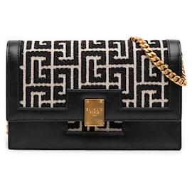 Borsa a tracolla Balmain 1945 Heritage in jacquard monogram nero con rifiniture in pelle