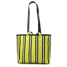 Borsa Shopper Tote Balenciaga Barbes East West a Righe in Pelle di Agnello Gialla Medium